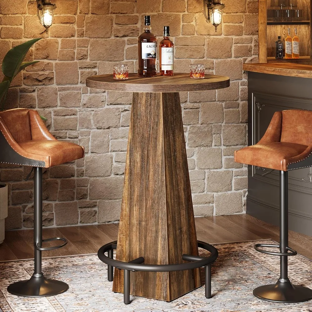 

Bar Table, 37.4" High Round Pub Table for Small Bars, Dining Room, Kitchen, Rustic Brown (Only Table)