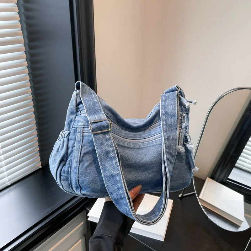 

Simple Casual Fashion Versatile Solid Denim Shoulder Bags Large Capacity Commute Hot Trendy Crossbody Bags for Women 2025 New