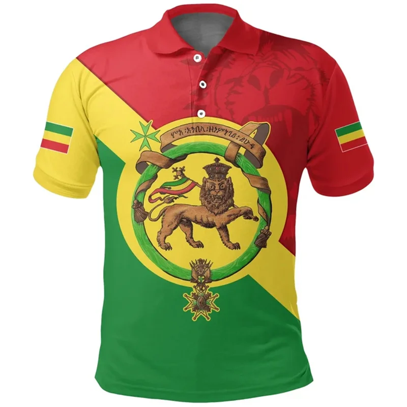 New Summer 3D The Flag Of Ethiopia Printing Polo Shirt Ethiopia Emblem Spiritual Totem Graphic Polo Shirts For Men Cool Clothing