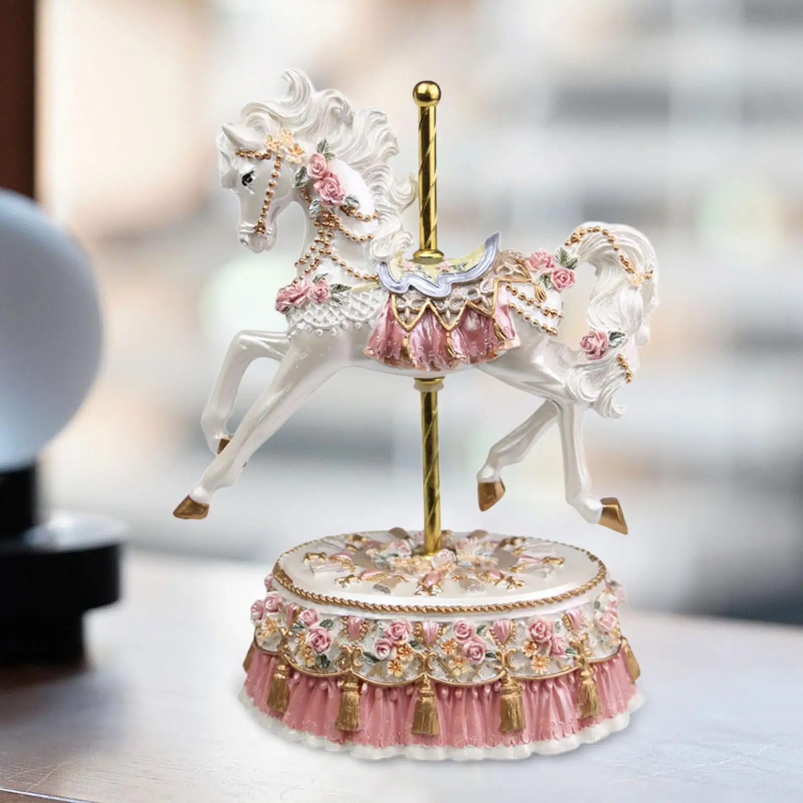 Carousel Horse Statue Art Crafts Music Box for Table Office Living Room