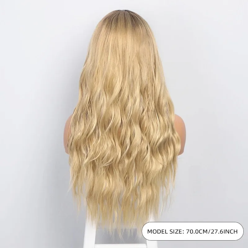 امرأة التدرج موجات لفة الشعر الطويل القبعات موضة أغطية الرأس حفلة شعر مستعار ذهبي غطاء الحفل فستان شعر مستعار طويل مجعد الشعر