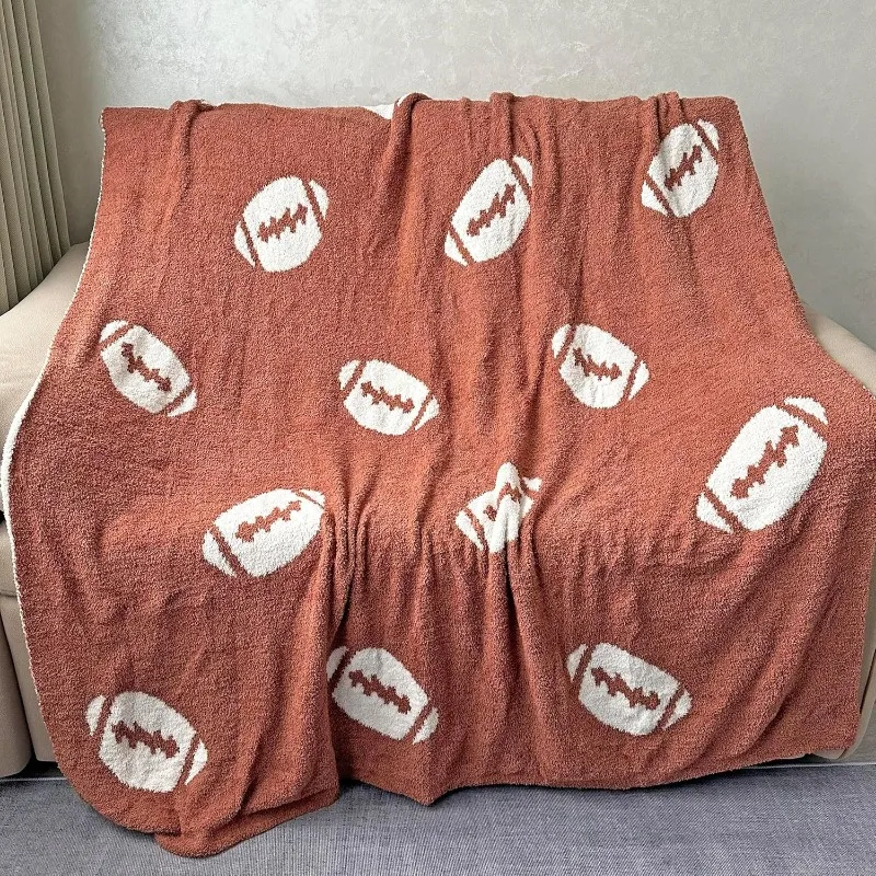 Small blanket, nap blanket 1 cozy football print flannel blanket - soft, warm and lightweight ideal for sofa or bed Dark brown