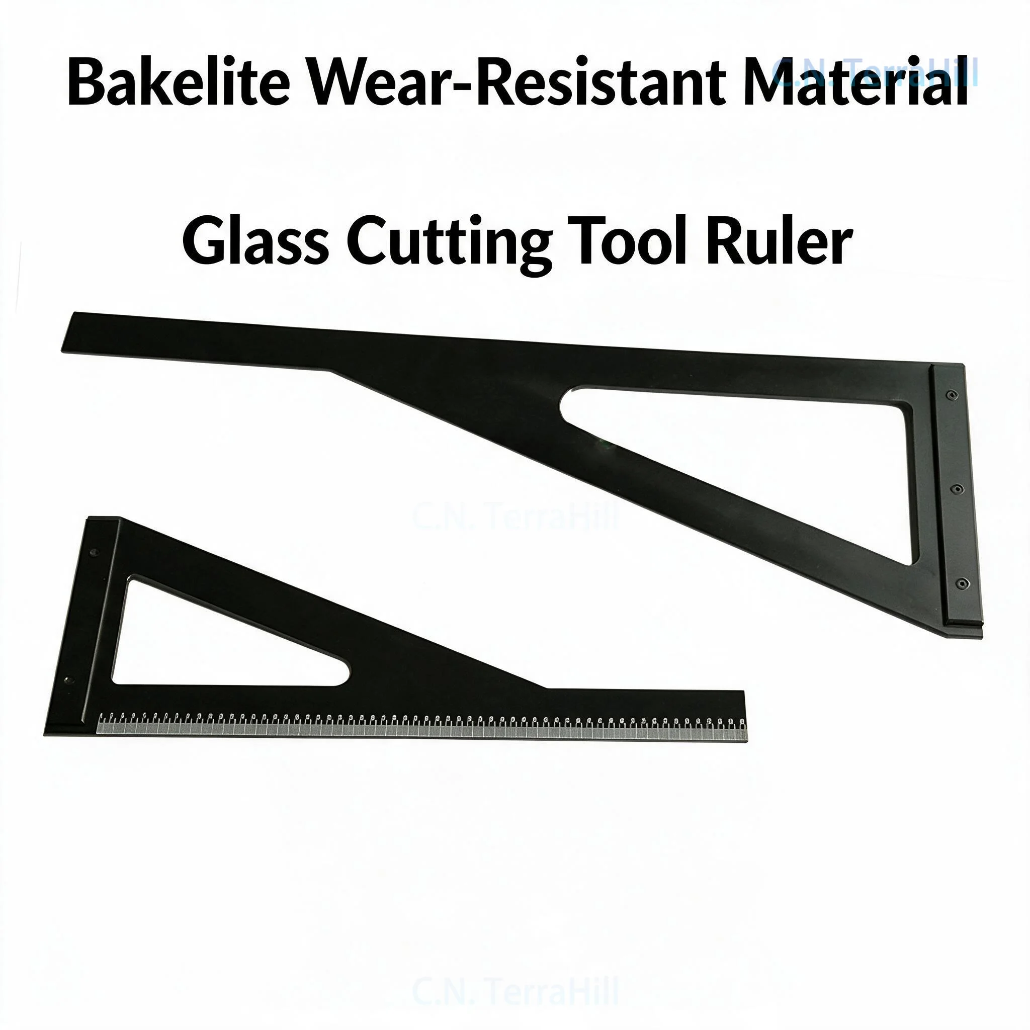 Glass Cutting Ruler Triangle Angle Tool, Black Phenolic Board Precision Layout Ruler for Vertical Glass Cutting Work