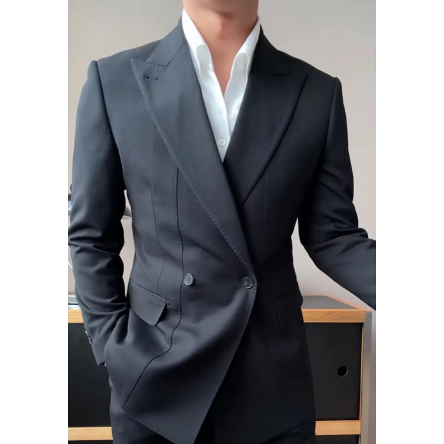 

Elegant Men's Black Breasted Men Suit 2Pieces Outfits Casual Party Prom Wedding Set Business Prom Tuxedo Slim Fit Customized