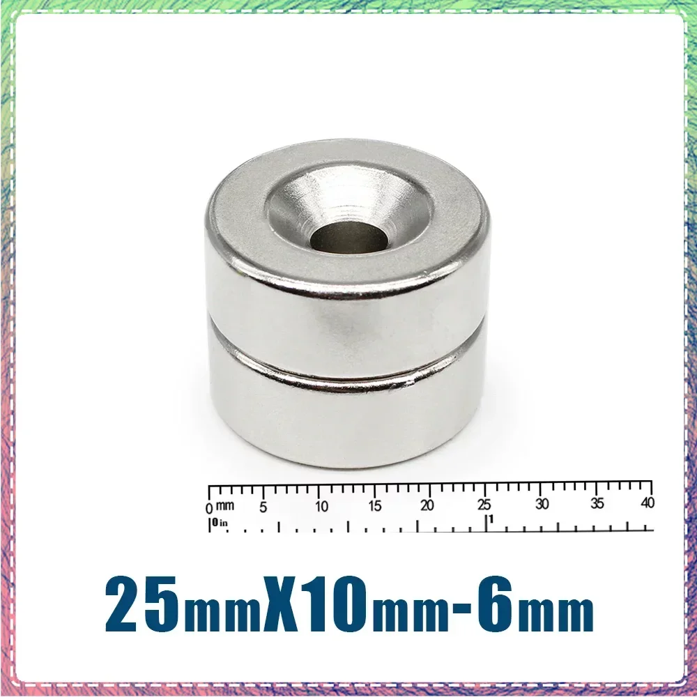 

1/2/5/10PCS 25x10-6mm Neodymium Magnet Hole 6mm NdFeB N35 Round Super Powerful Strong Permanent Magnetic imanes Disc