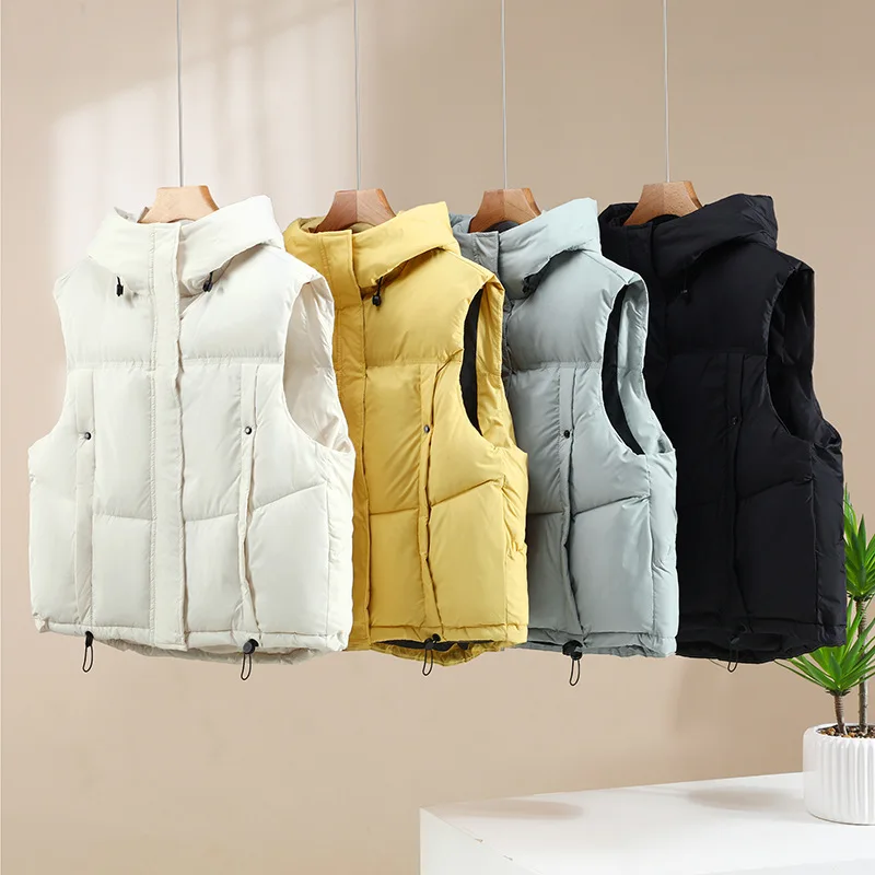 Herfst Winter Dames Los Mouwloos Vest Gewatteerd Bodywarm Capuchon Warme Vest Jas Volledige Zip Bubble Gewatteerde Warme Jas Uitloper