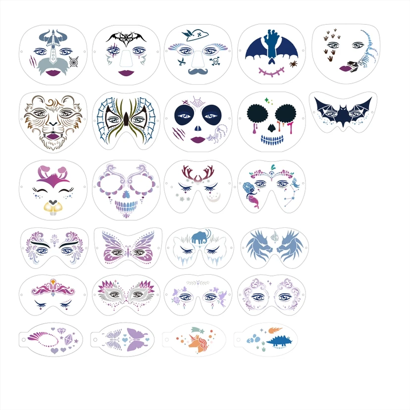 

2023 New Graph Facial Painting PET Washable Children Girl Tattoo Stencil Template for Halloween Christmas