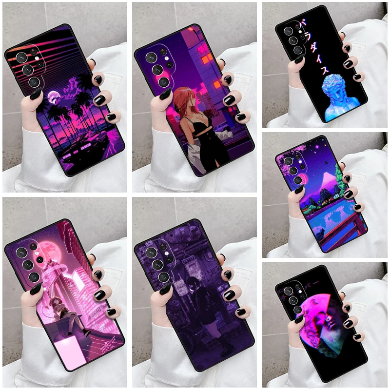 Phone Case For Samsung Galaxy S24 S23 S21fe S22 Ultra Plus Note 10 20 S8 S9 S10 Cover Senpai Vaporwave Aesthetic Anime Girl