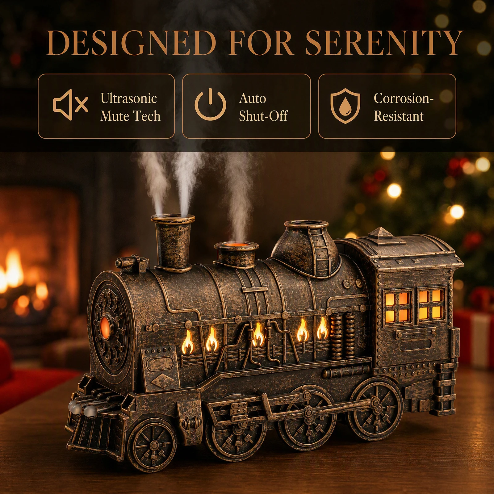 Retro Steam Train Ultrasonic Aroma Diffuser 300ml USB Essential Oil Aromatherapy Humidifier Dual LED