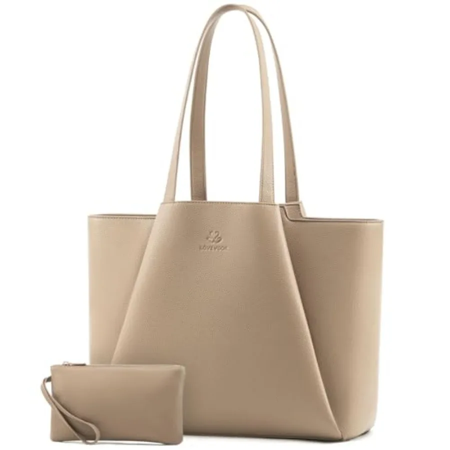 

LOVEVOOK Laptop Tote for Women - Faux Leather Laptop Bag with Clutch, Large Capacity Office Purse Computer