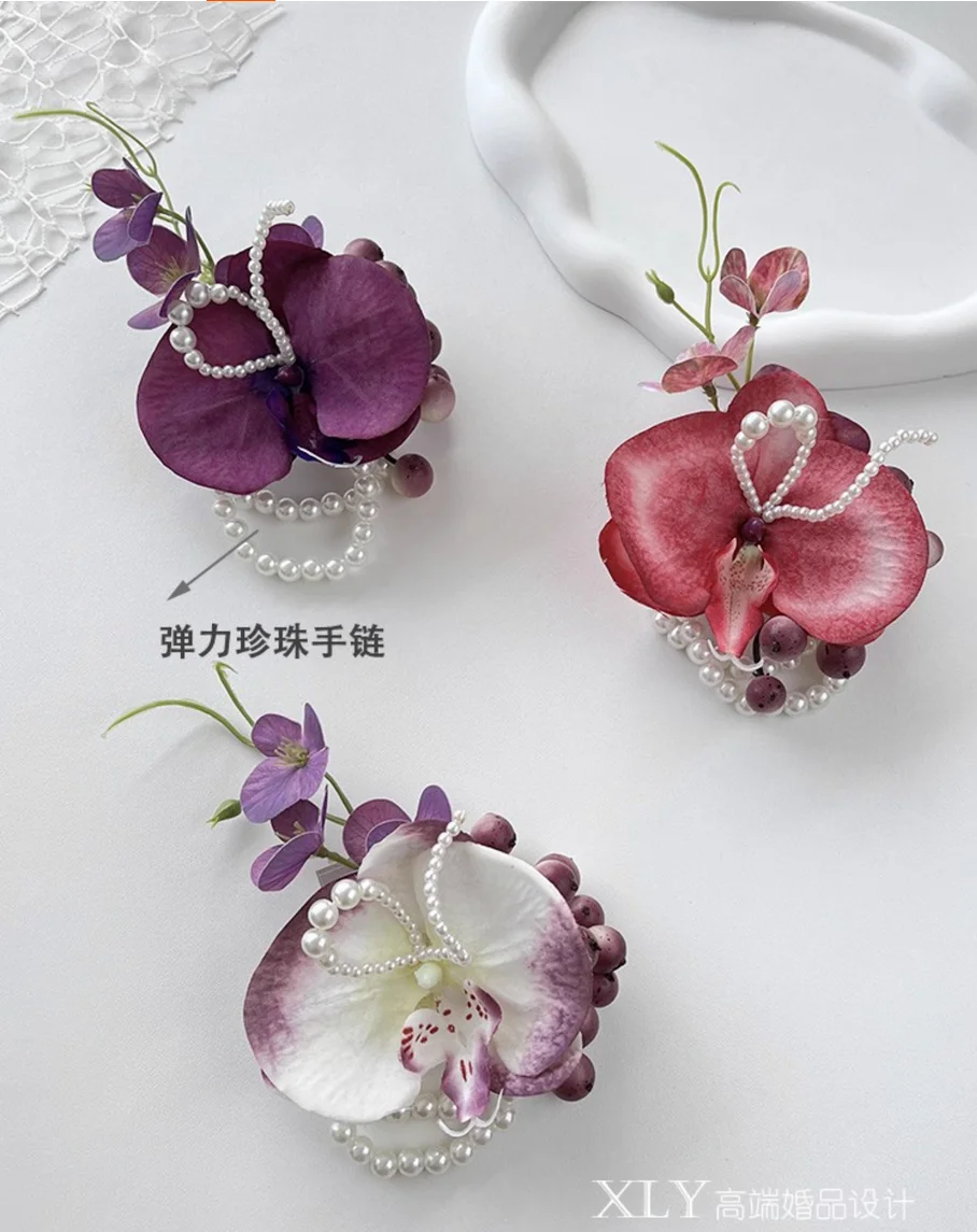 Original forest-themed wedding event wrist corsages and groomsman boutonnieres