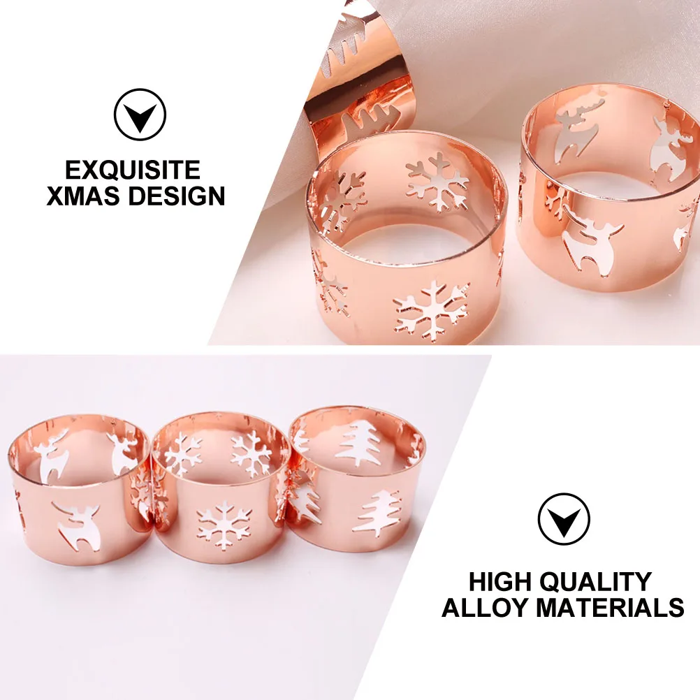 

3pcs Christmas Napkin Buckle Alloy Rose Gold Elegant Xmas Party Home Restaurant Use Napkin Ring Western Style Tablecloth