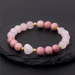 Rose Quartzs Heart Bracelet Natural Stone Tiger Eye Opal Healing Reiki Crystal Elastic Bracelets For Women Men Couple Jewelry