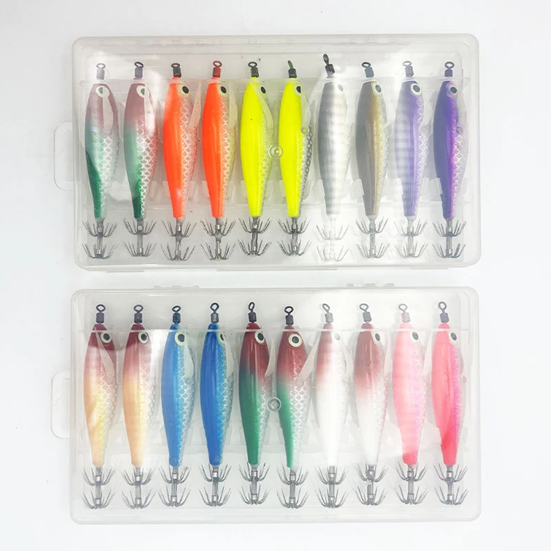 ShareShark 10 Stück/Box Tintenfisch-Jig-Köder 8cm 5,6g UV-Leuchtende Garnelenköder Horizontaler Kunstköder für Tintenfisch Oktopus Salzwasser – Detail 15