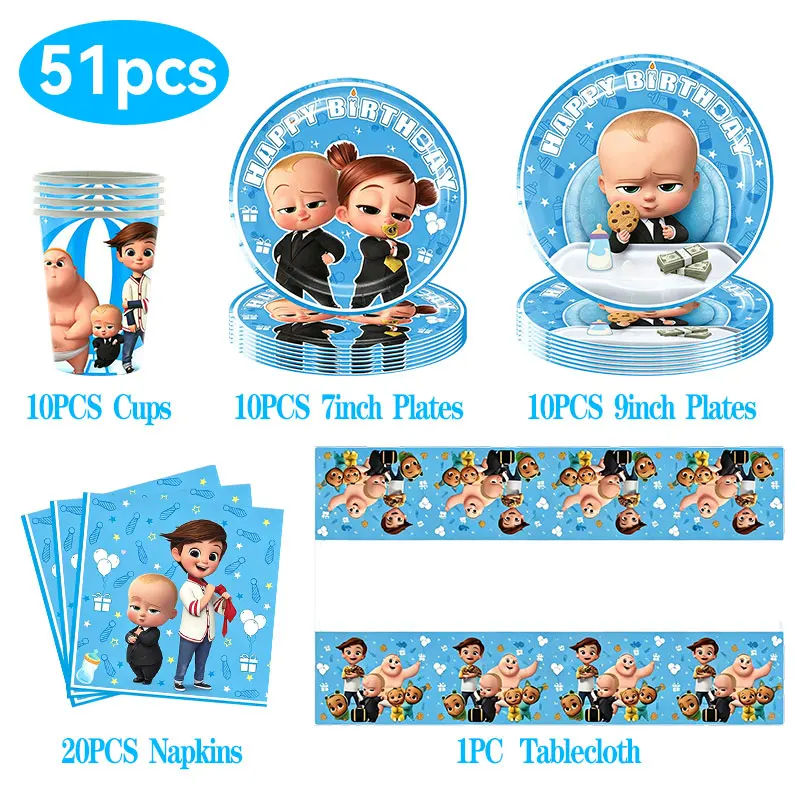 Blaues Little Executive Baby B-BOSSED Duschparty-Dekorationsset mit Einwegteller, Bechern, Servietten, Banner und Ballons für Geburtstagsfeiern – Detail 10