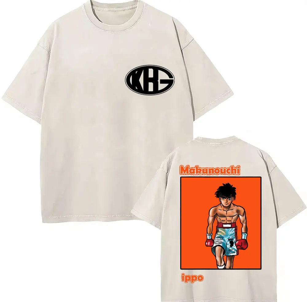 Washed Anime Hajime No Ippo Kamogawa The Fighting T Shirts Makunouchi Takamura KGB Vintage T Shirt Loose Cotton Summer T-shirt