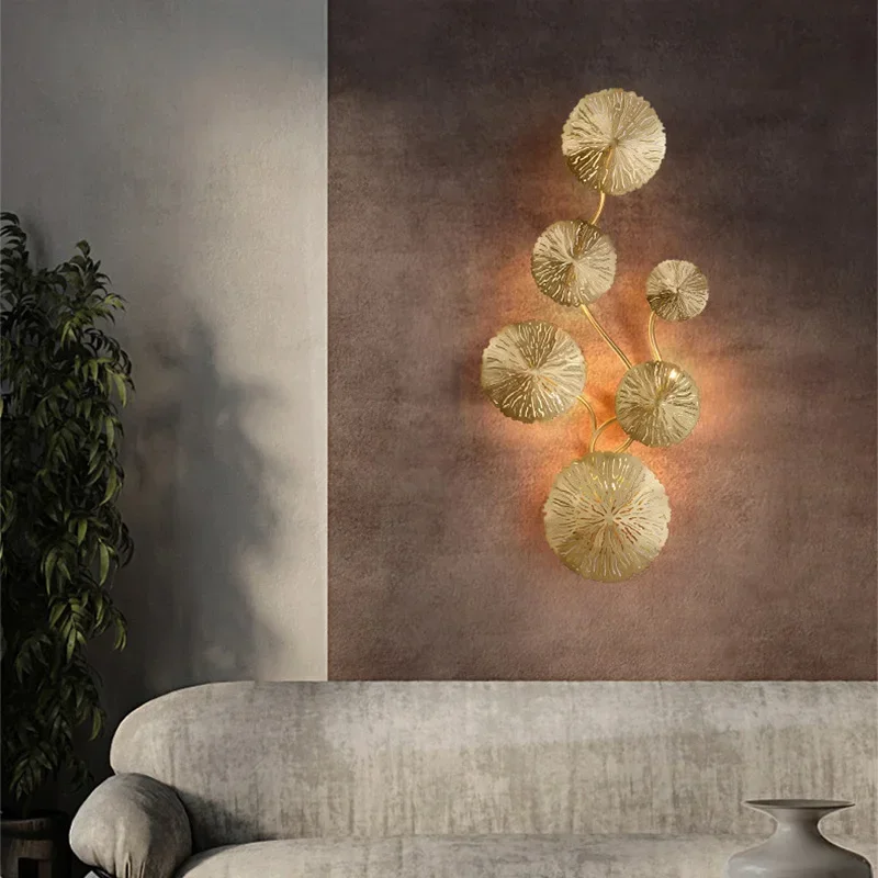 

Lotus Leaf Gold Wall Lamp Luxury Indoor Lighting Living Room Led Lamps Bedside Aisle Corridor TV Sofa Background Wall Light