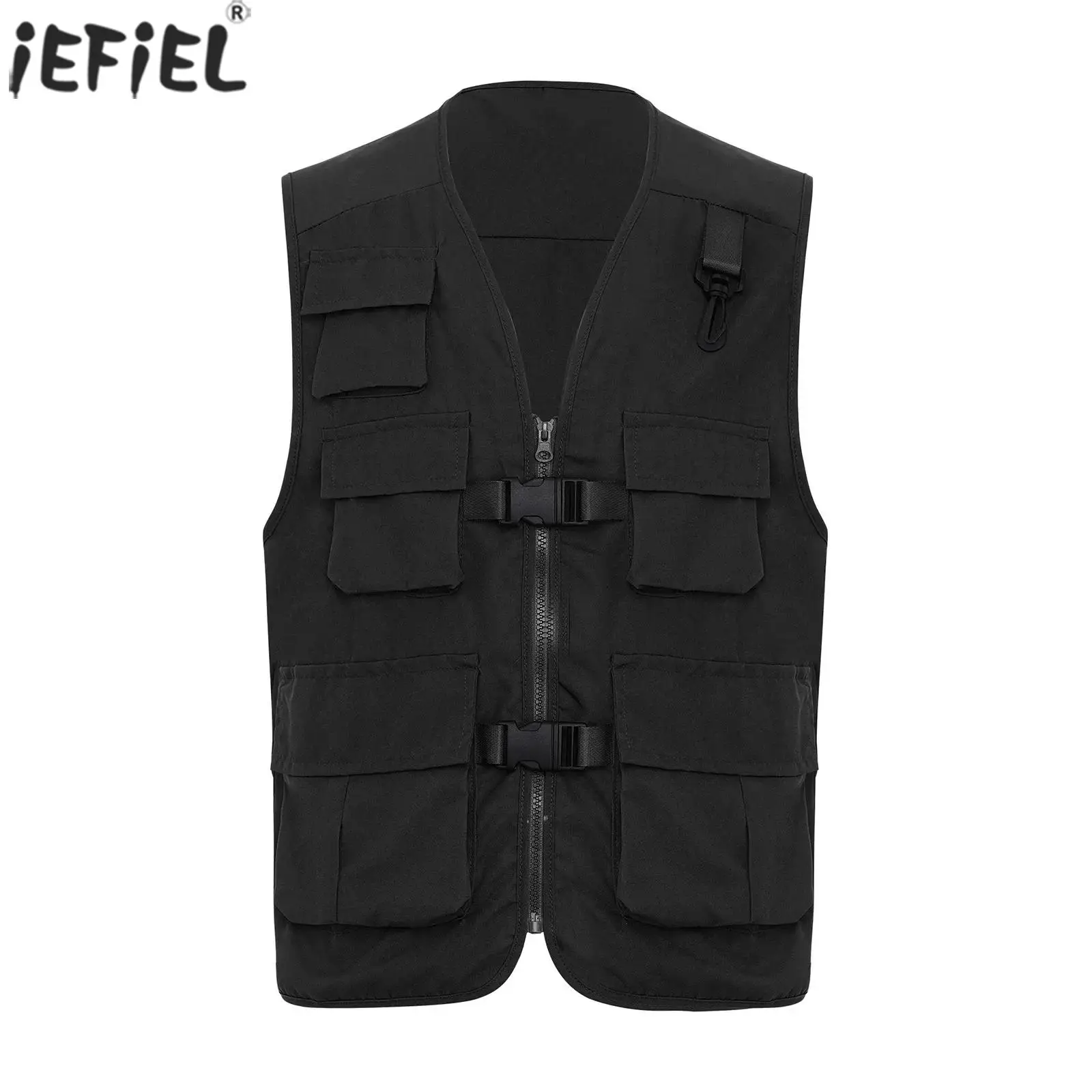 

Men Cargo Vest Coats Sleeveless Waistcoat with Multi Pockets for Hip-Hop Skateboarding Camping Fishing Traveling Waistcoats