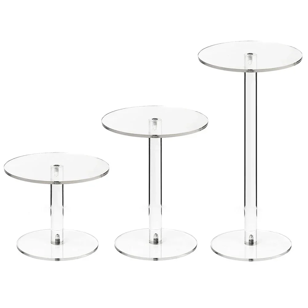 Set of 3 Clear Acrylic Circular Display Riser Stands for Jewelry and Watch Display in Retail Home and Environments