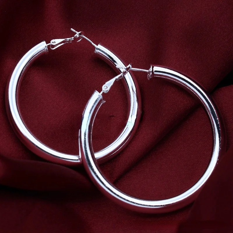 

925 Sterling Silver 5CM Big Circle Hoop Earrings for Woman Beautiful Fashion Temperament Jewelry Party Wedding Gifts