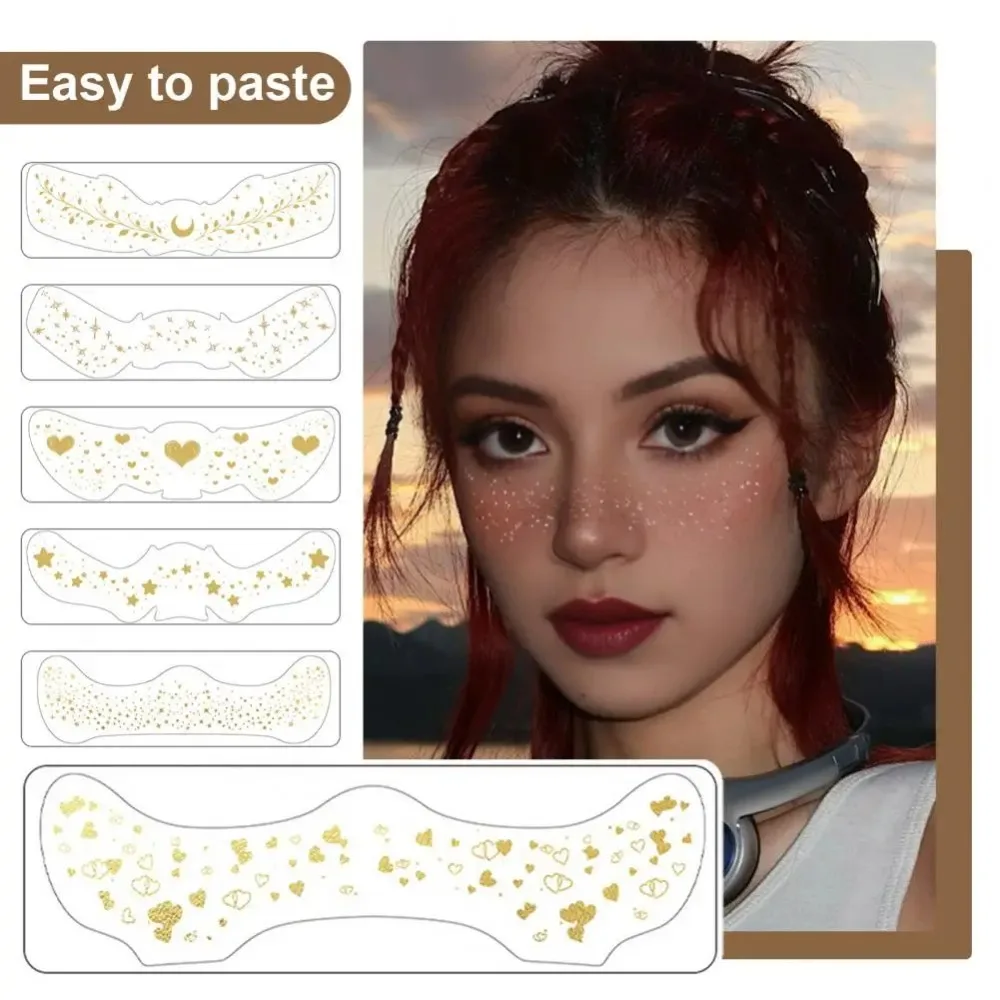 

6PCS Stamping Gold Silver Freckle Tattoo Stickers Waterproof Glitter Freckles Makeup Stickers Long-lasting Eye Decal