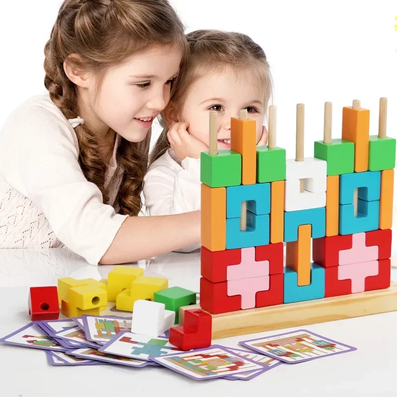 Colorful 3D Puzzle Wooden Tangram Toys Cube Game Children Pre-school Magination Shapes Digit Educational Toys for Kids Puzzles
