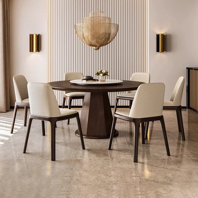 Light luxury round table dining table round modern simplicity with turntable minimalist high sense