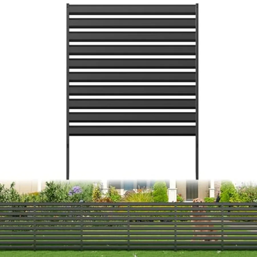 Metal Air Conditioner Fence 42''H x 38''W 1Panel Black Outdoor Privacy Screen for Backyard Patio Pool Equipment Trash Can Enclo