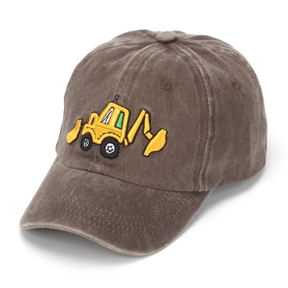 Breathable Excavator Embroidered Peaked Cap Cartoon Washed Cotton Children Baseball Hat Soft Lightweight Boys Sunscreen Hat