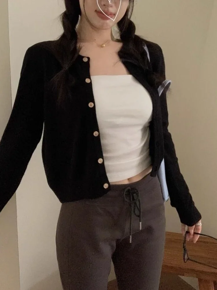 

Autumn Women Elegant Slim Fit Solid Knit Top Fashion Long Sleeve O-neck Knitted Cardigan Sweater Thin Casual Button Short Coat