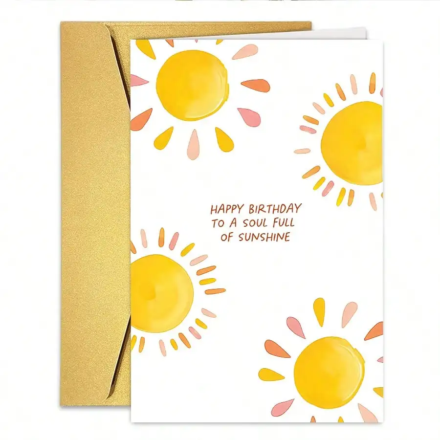 1PC Watercolor Sun Birthday Card (With Envelope) - "Happy Birthday To A Soul Full Of Sunshine" Warm Illustration, Perfect For Friends, Family, Loved Ones, Birthday Wishes, Cheerful Greetings