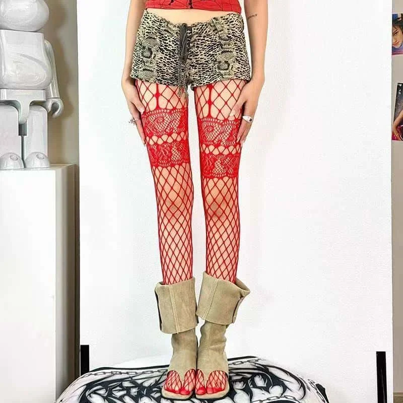 Red Fishnet Suspender Pantyhose Plus Size Christmas Stockings Thigh High Garter Leggings Sexy Tights for Women 3XXXL Over 100kg