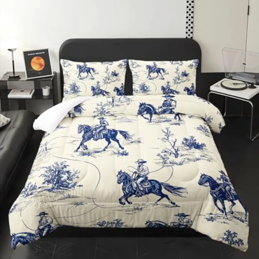 

Western Cowboy Wrangler Comforter 3Pcs Wild West Desert Hand Drawn Illustration Bedding Set for Kid Teen Girl Boy Adult Country