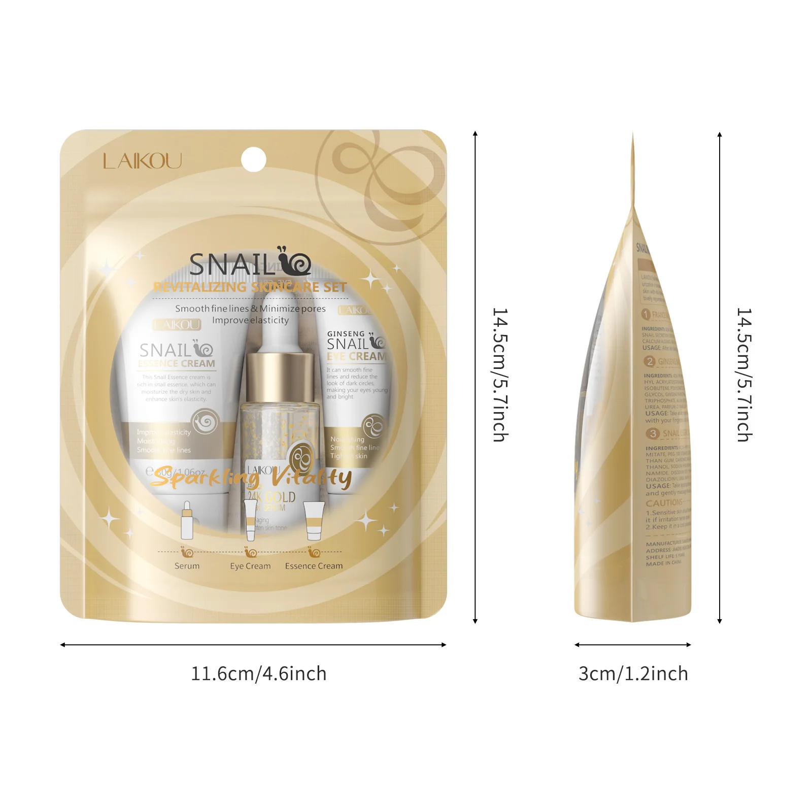 LAIKOU Snail Hydrating Brightening Moisturizing Skin Care Serum Eye Cream Face Cream 3 Piece Set Firming Skin Care Product