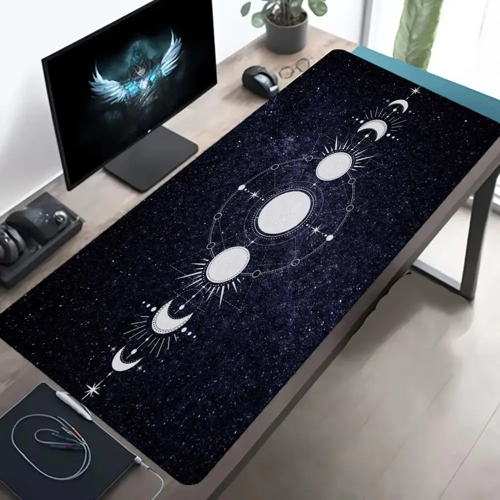 Large Gaming Mouse Pad Desk Mat Keyboard Pad Black Gold Moon Phase Star Celestial Mystic Witch Occult Print Non Slip Rubber Base