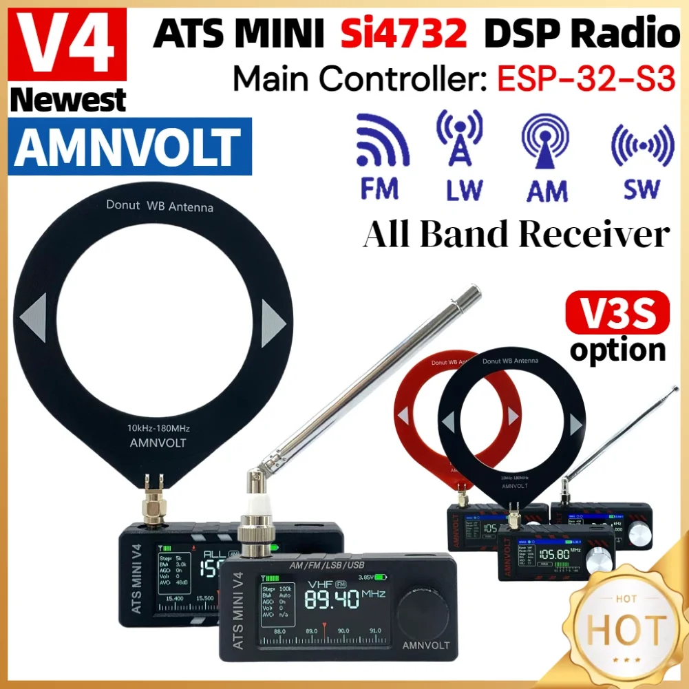 AMNVOLT V4/V3S ATS MINI SI4732 Radio ALL Band DSP Radio FM AM SSB LSB USB Receiver, built-in Hi-Z Headphone Amplifier Circuit