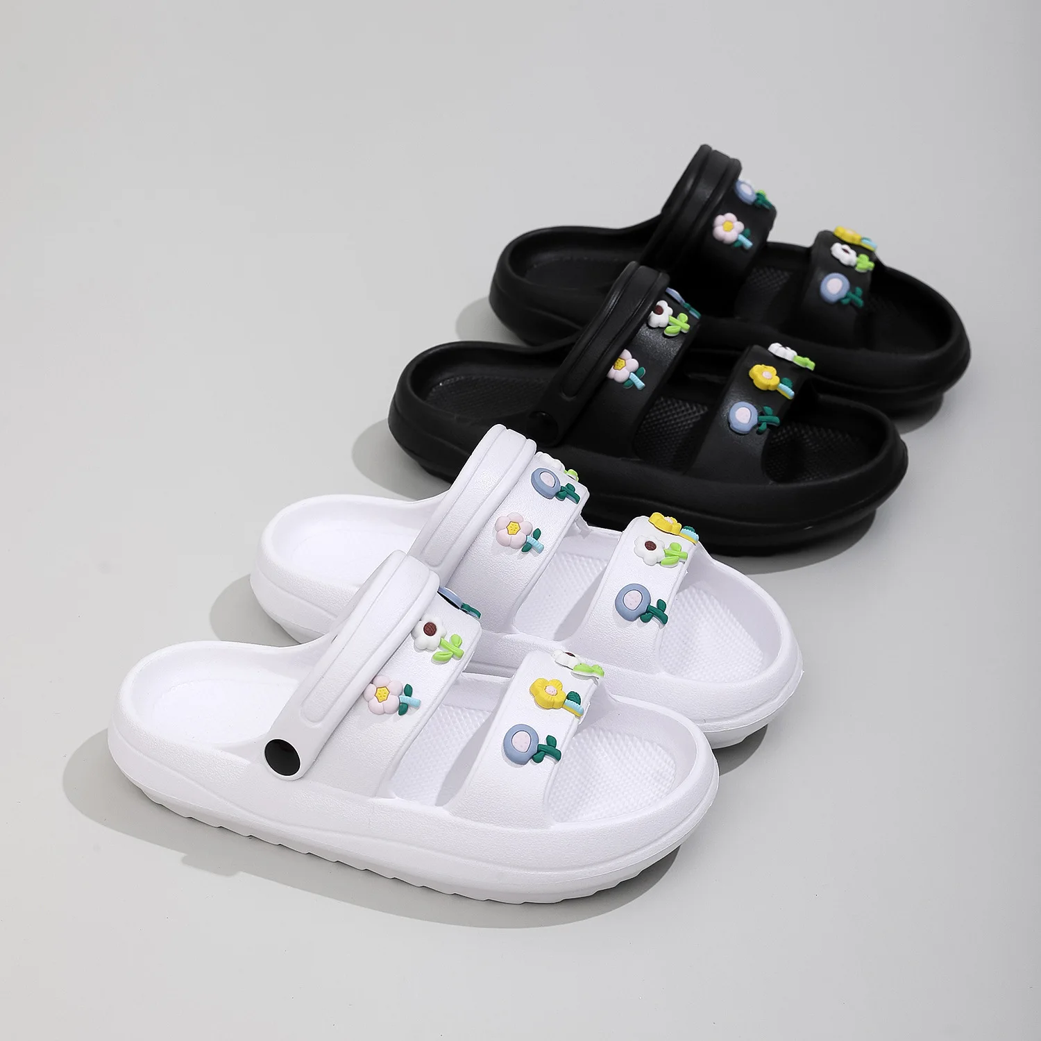 Cute Flower Decor Platform Sandals Women Comfortable Soft Sole EVA Cloud Slippers Woman 2024 Summer Non Slip Beach Slides Shoes