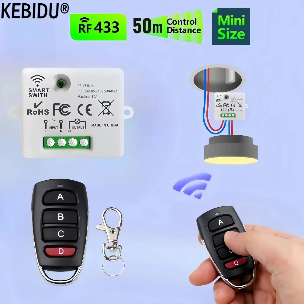 

RF433MHz Wireless Smart Light Switch Mini Relay Receiver Module 110V 220V with Mini Remote Control For Led Light Lamp Fan ON OFF