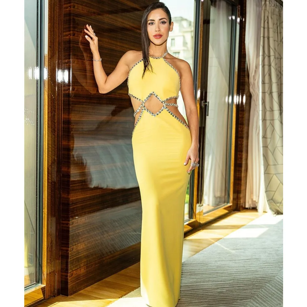 New Lemon Yellow Bandage Fashionable High End Banquet Party Dress