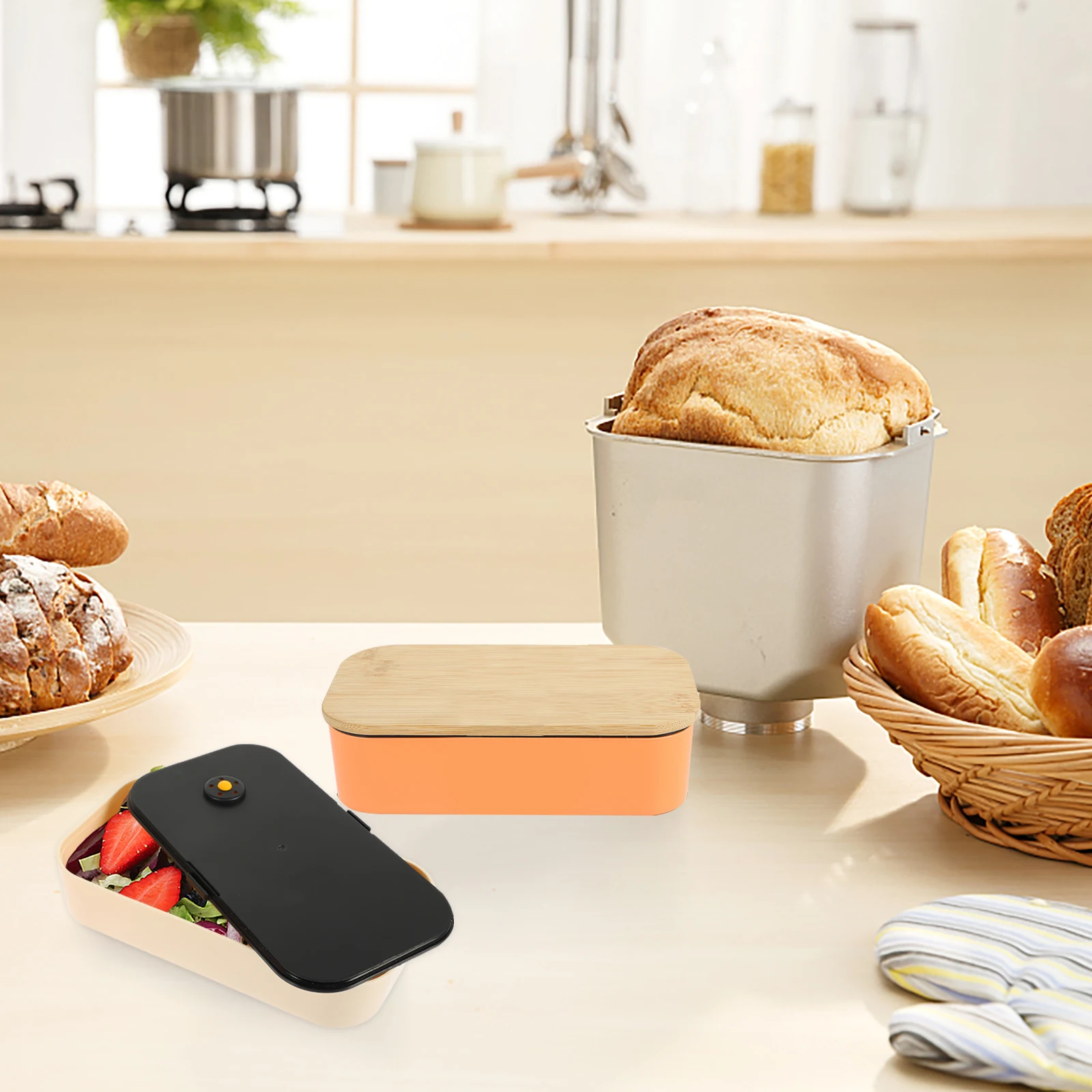 

Double Layer Wooden Lid Lunch Box High Grade Material No Odor Two Layer Structure Independent Lid Ventilation Design Sealing