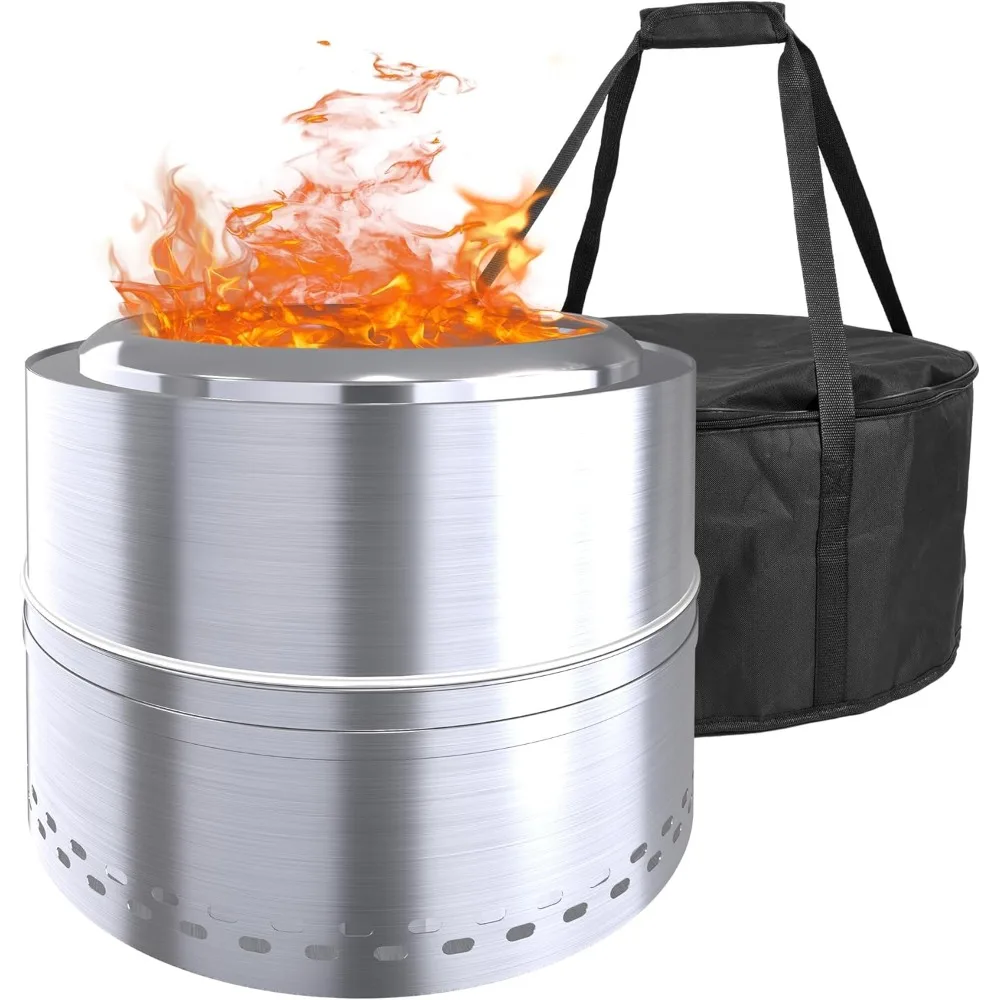 

Outdoor Smokeless Fire Pit, 304 Stainless Steel Firepit, 20" Wood Burning Stove Fireplaces with Removable Ash Pan Portable Stora