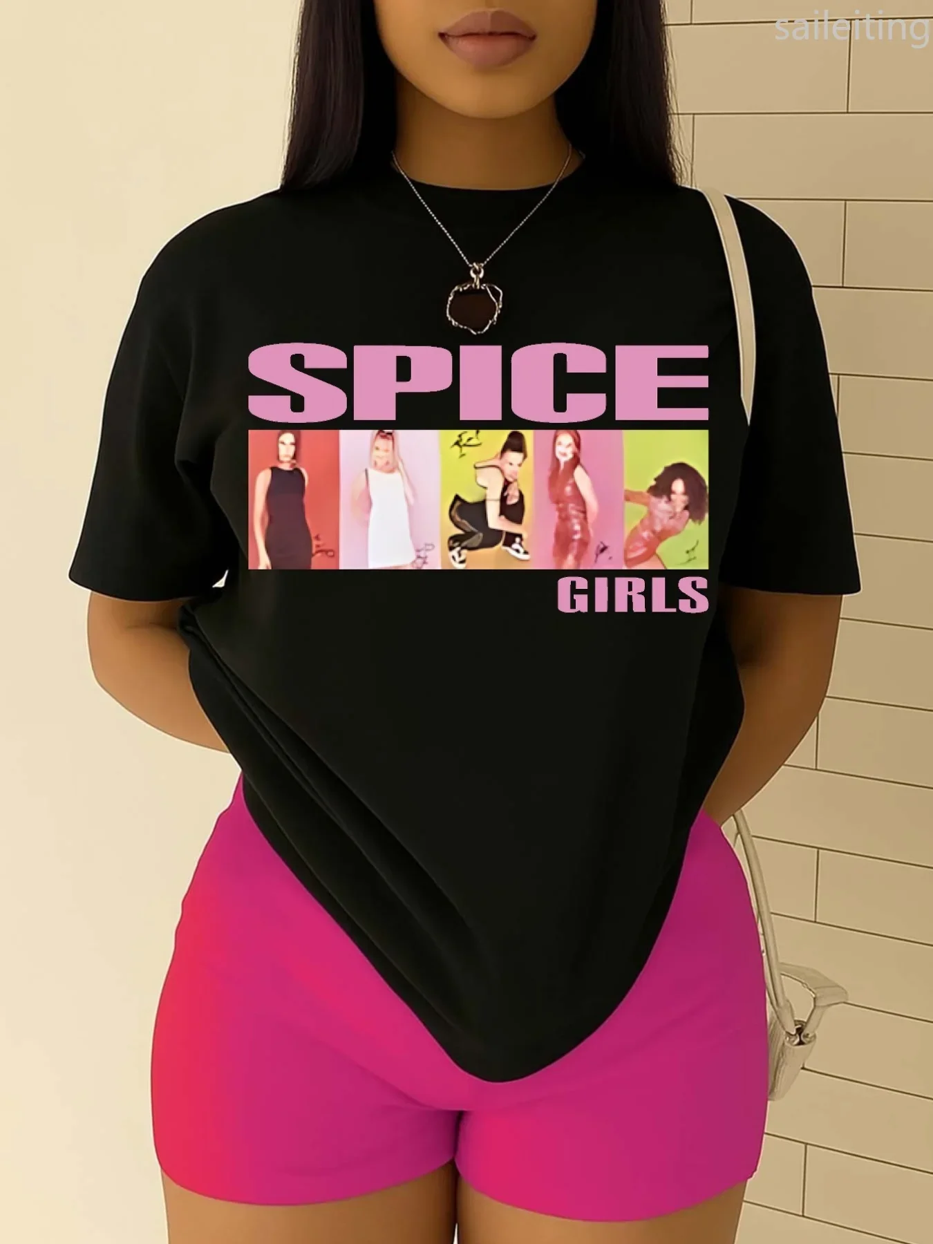 

Женская футболка с графическим рисунком Spice S — черная футболка в стиле ретро 90-х годов с портретами участников и круглым вырезом, повседневная эстетичная одежда, повседневная одежда
