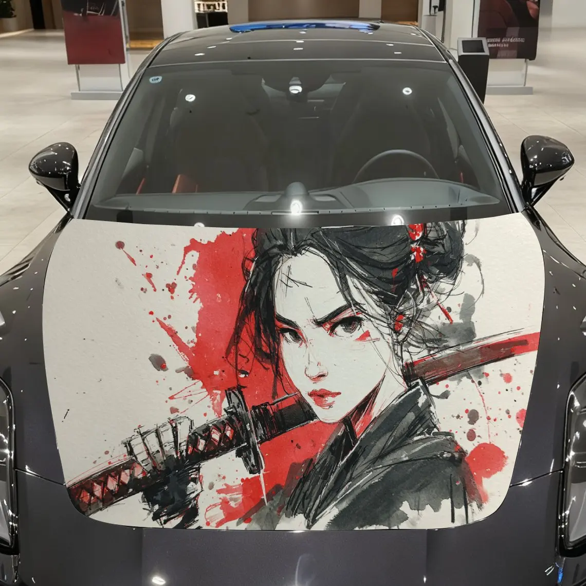 Blood-ink Sword Princess Pattern car hood stickers, waterproof self-adhesive, scratch resistant, easy to stick, durable car PVC