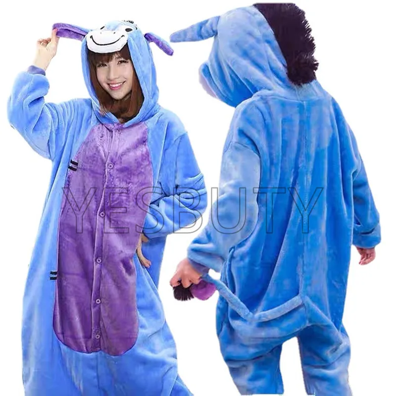 Eeyore Onesies Kigurumi Cosplay Kostüm Tier Blau Esel Pyjamas Erwachsene Overalls Homewear Halloween Outfits Reißverschluss