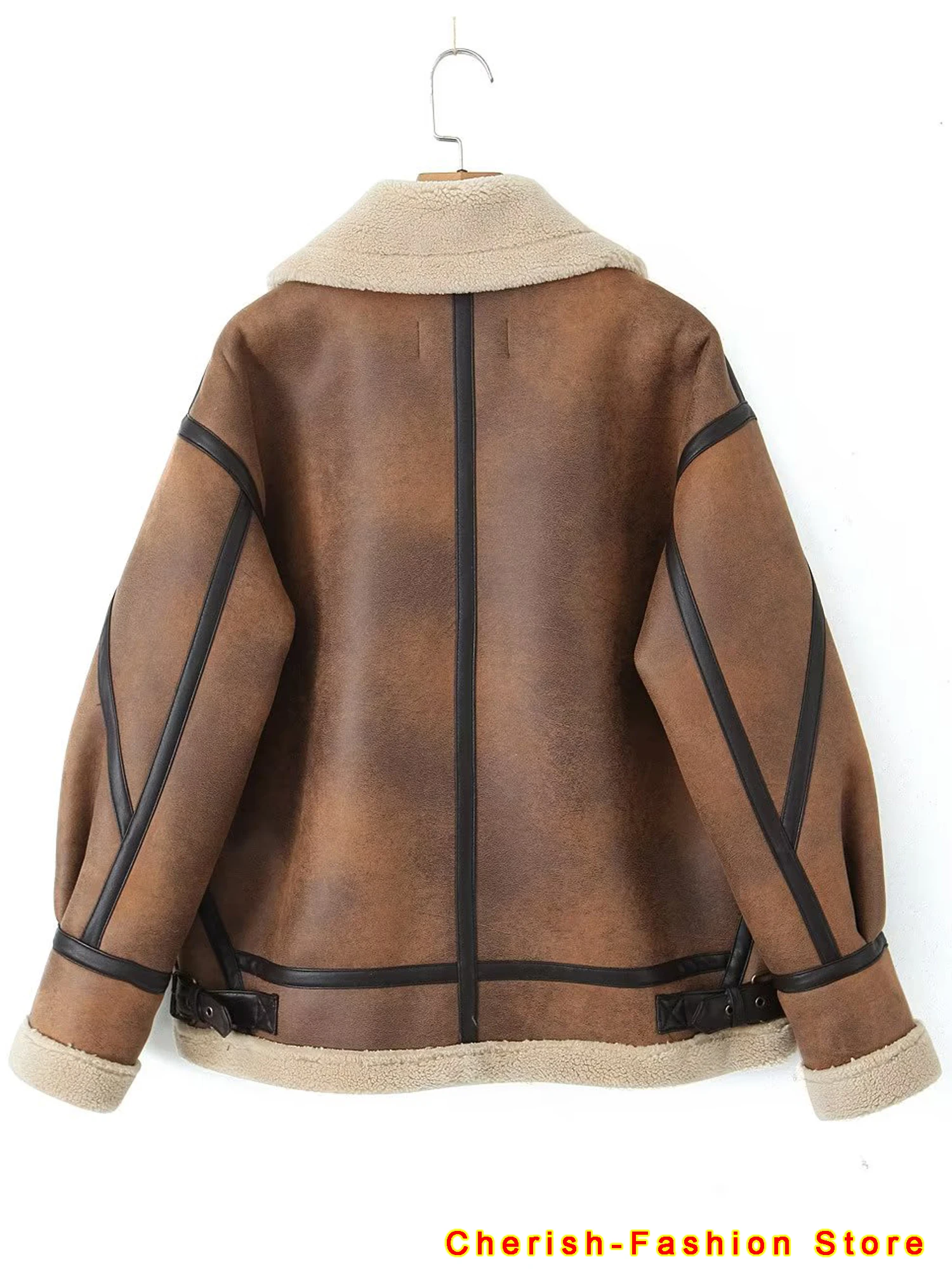 Chaqueta larga de piel de oveja sintética para mujer, abrigo grueso y cálido con cinturón, color marrón, ropa de calle de invierno