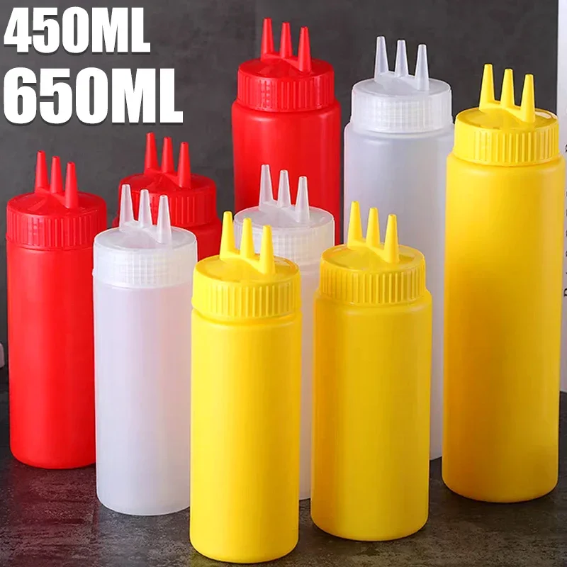 1/3x botellas exprimibles, tarro de condimentos para salsa de 3 agujeros, ensalada, barbacoa, herramientas para hornear, fiesta de Navidad, suministros de cocina para el hogar con boquilla Triple