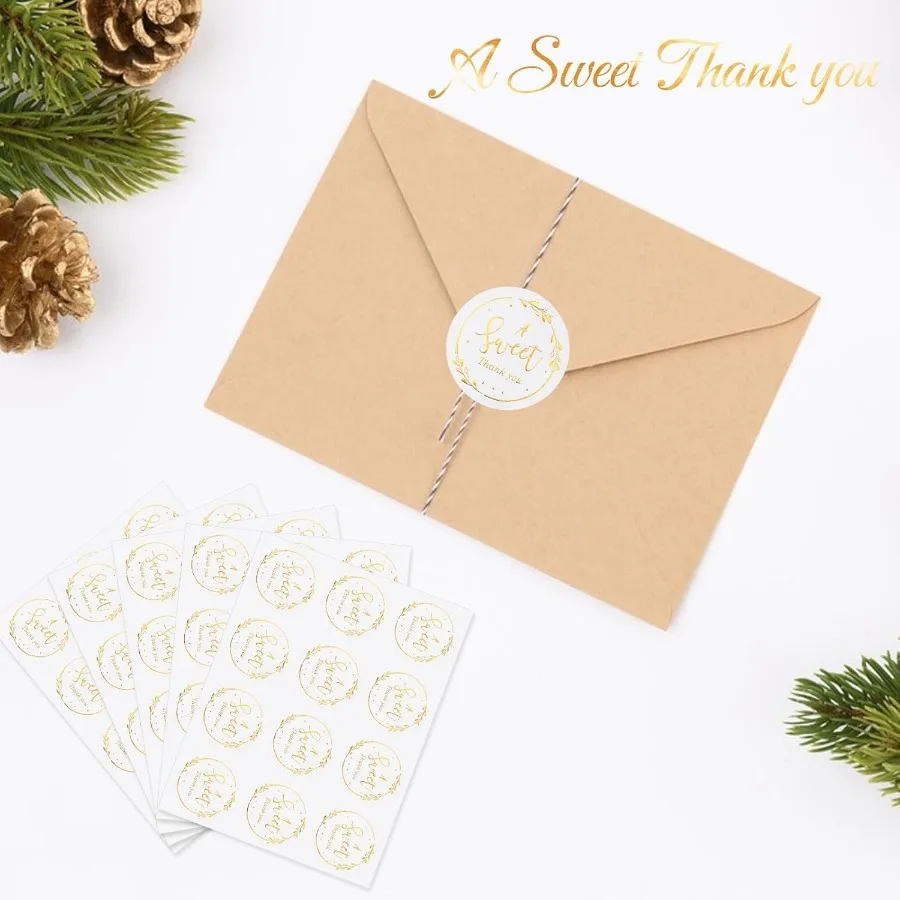 120Pcs A Sweet Thank You StickersGold Thank You Stickers Label Sticker 2ih Round Gift Sticker for Baby Shower Birthday Wedding