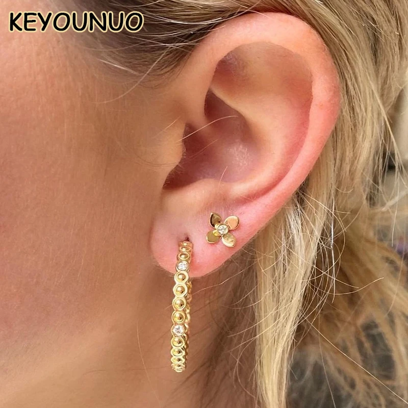 

KEYOUNUO Gold Silver Filled Big Hoop Earrings For Women Zircon Piercing Stud Earrings Fashion Party Wedding Jewelry Wholesale