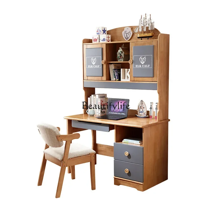 

All solid wood children's desk bookshelf integrated simple American primary school students writing learning computer desk