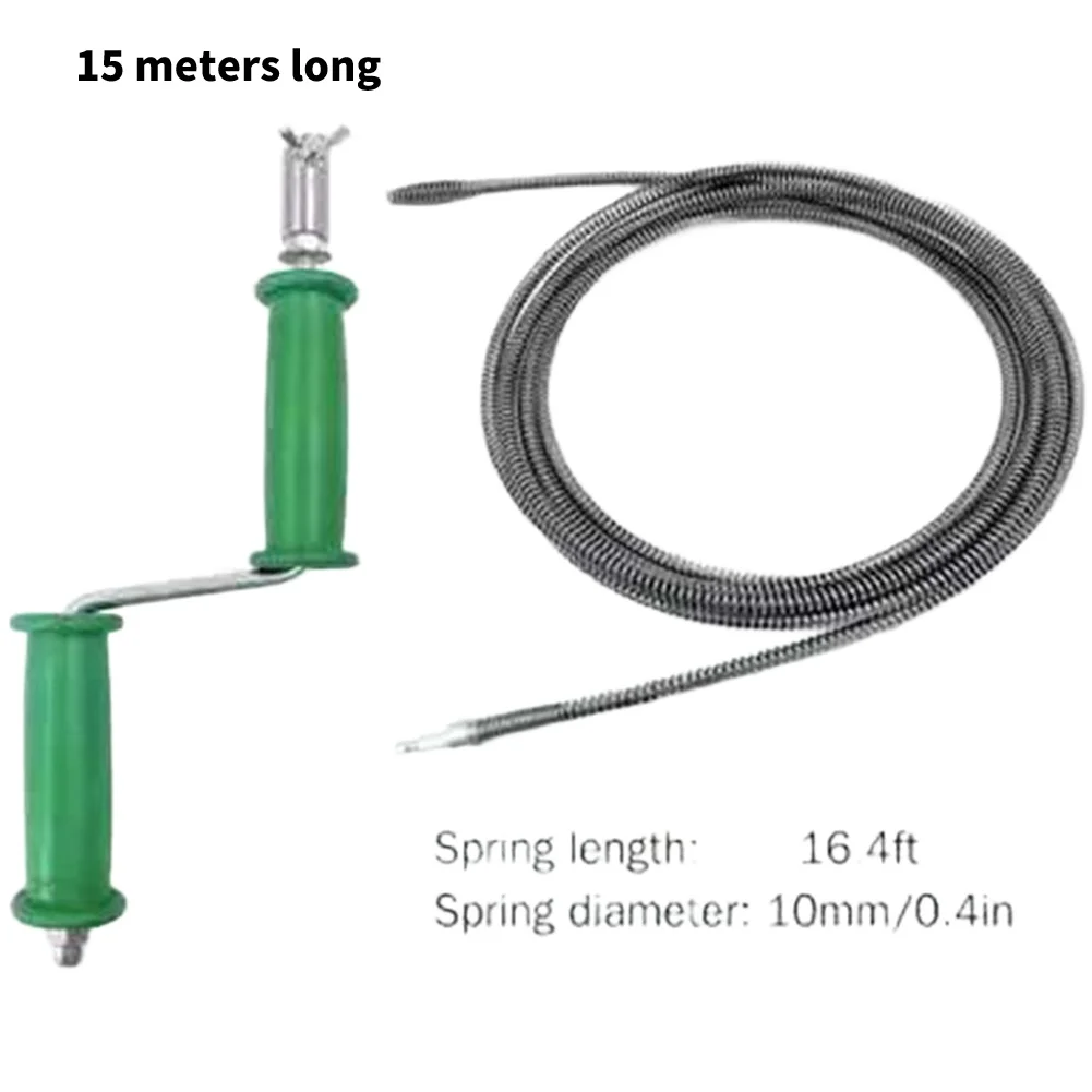 Stainless Steel Drain Snake for Toilet Sink Kitchen Pipes 5M 15M Hand Crank Spring Pipe Cleaner with Flexible Spring